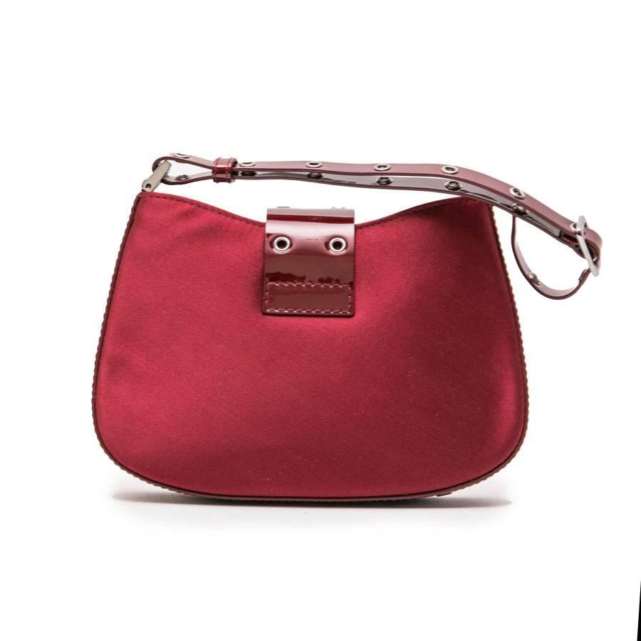 CHRISTIAN DIOR Mini Bag in Burgundy Satin and Patent Leather In Excellent Condition In Paris, FR