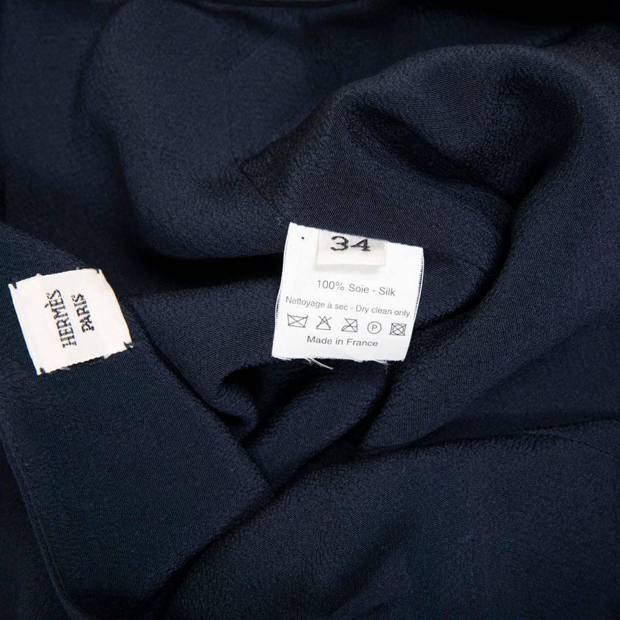 HERMES Pleated Dress in Navy Blue Silk Size 34FR 3