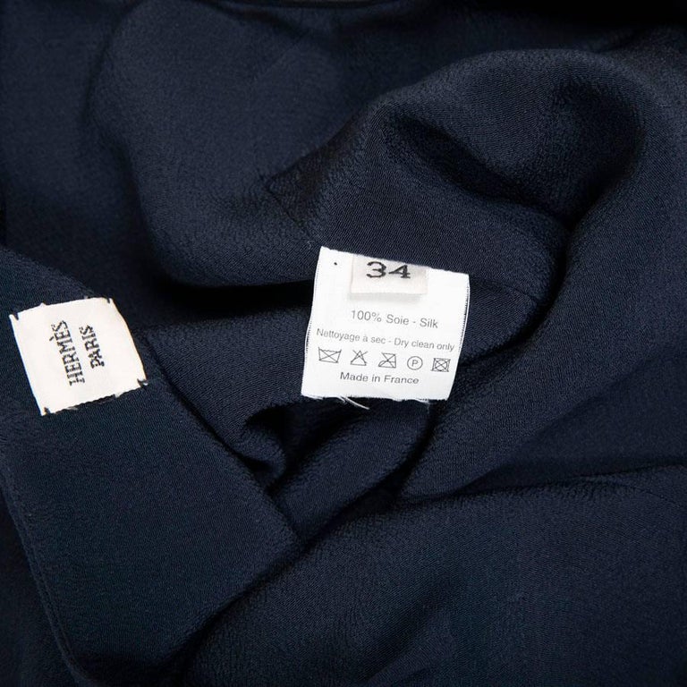 HERMES Pleated Dress in Navy Blue Silk Size 34FR For Sale at 1stDibs