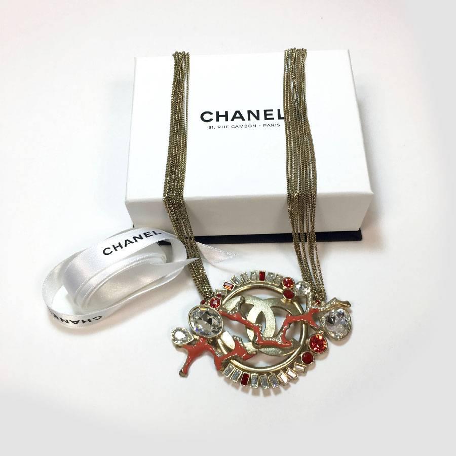Chanel Choker Necklace 7 Golden Chains and Central Large CC For Sale 1