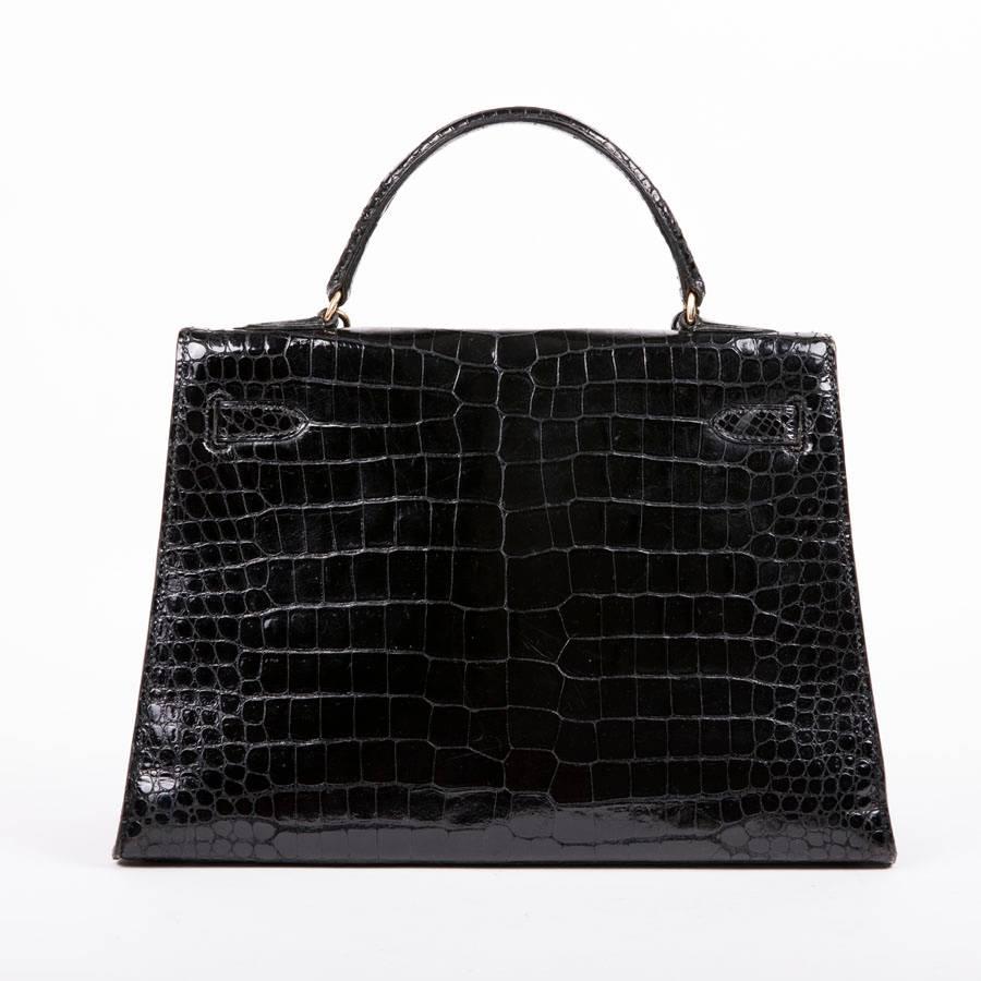 Women's Hermès Vintage Black Varnished Crocodile Porosus Kelly 32 Bag 