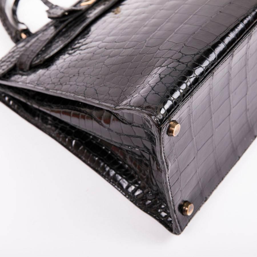 Hermès Vintage Black Varnished Crocodile Porosus Kelly 32 Bag  2