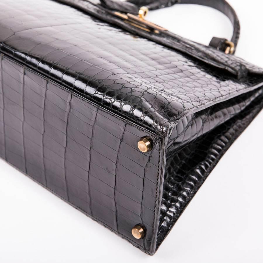 Hermès Vintage Black Varnished Crocodile Porosus Kelly 32 Bag  3