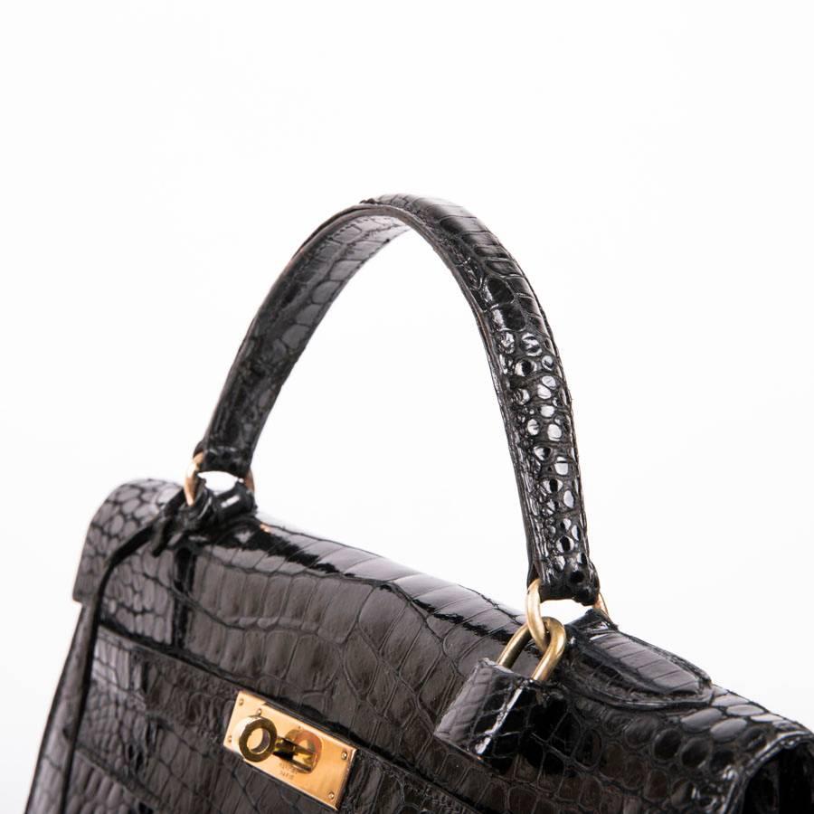 Hermès Vintage Black Varnished Crocodile Porosus Kelly 32 Bag  5