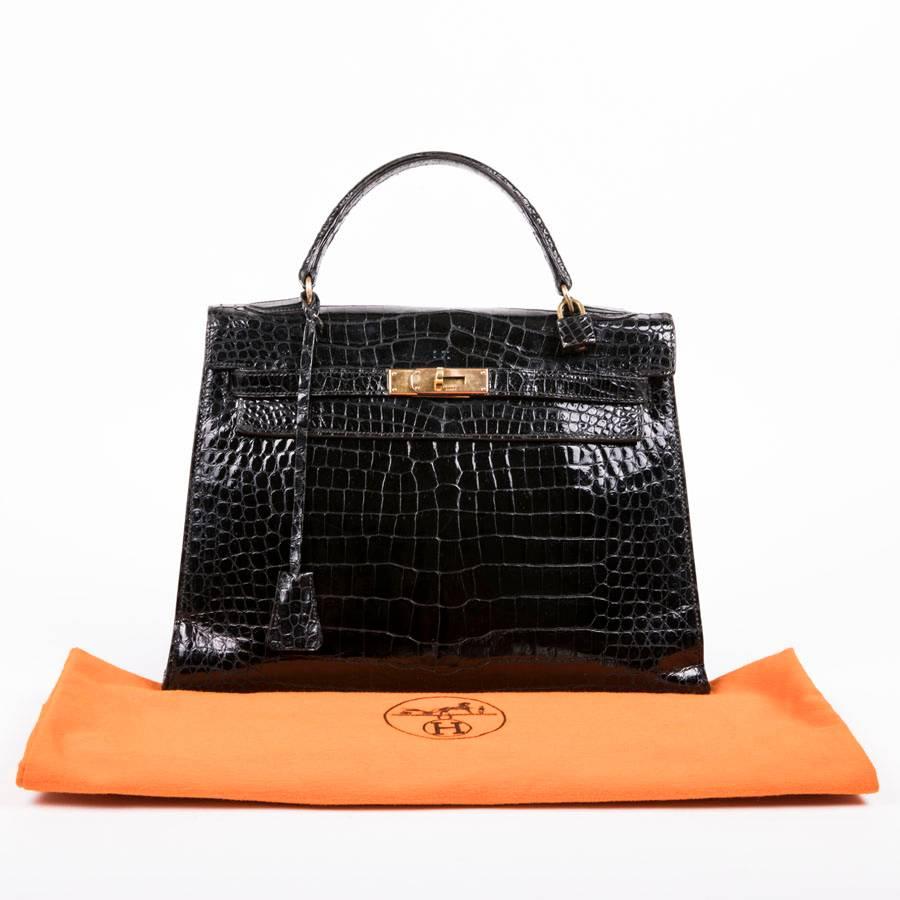 Hermès Vintage Black Varnished Crocodile Porosus Kelly 32 Bag  11