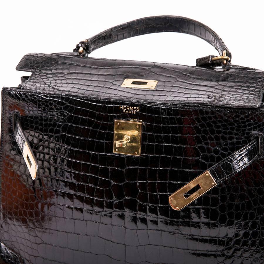 Hermès Vintage Black Varnished Crocodile Porosus Kelly 32 Bag  6