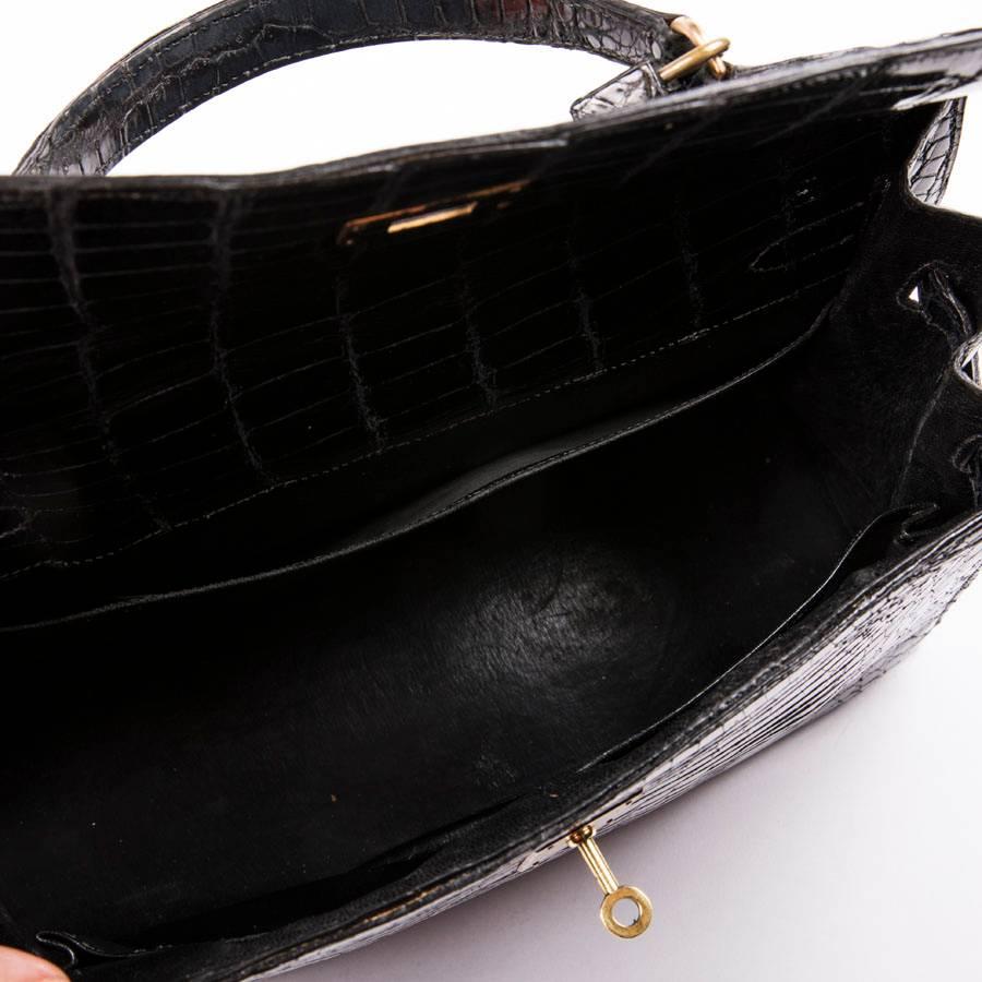 Hermès Vintage Black Varnished Crocodile Porosus Kelly 32 Bag  7