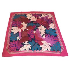 HERMES Large Scarf 'Les Perroquets' in Pink, Navy and Blue Silk