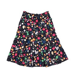 CHANEL Pleated Skirt in Navy Blue Cotton Tweed and Multicolored Paint Size 36FR