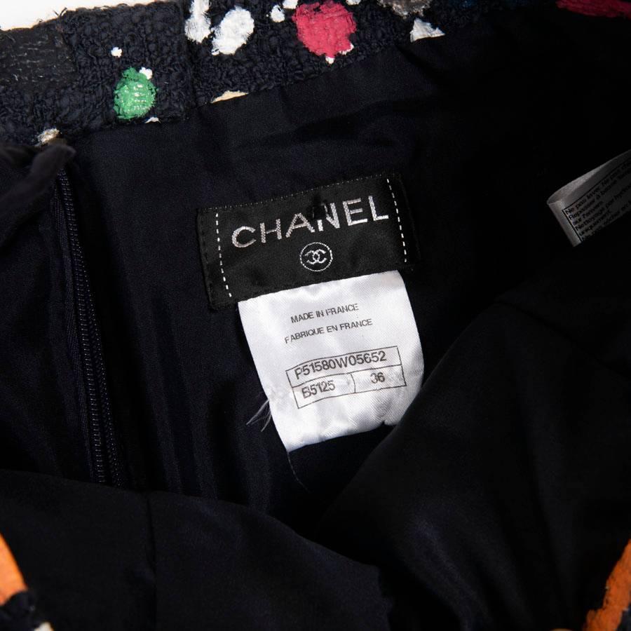 CHANEL Pleated Skirt in Navy Blue Cotton Tweed and Multicolored Paint Size 36FR 5