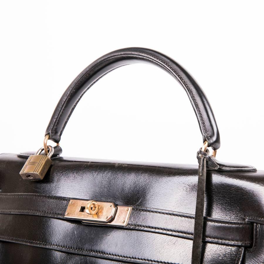 HERMES Vintage Kelly 32 Bag in Black Box Leather 4