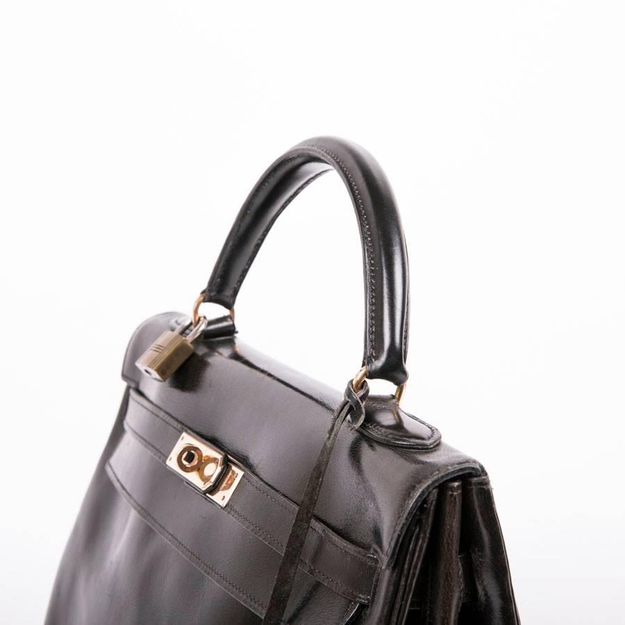 HERMES Vintage Kelly 32 Bag in Black Box Leather 5