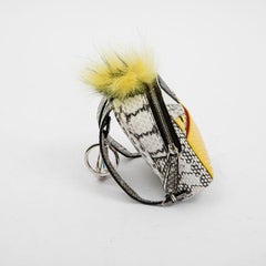 FENDI Monster Bag Mini Backpack Charm in Multicolored Python and Fur
