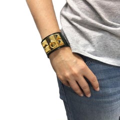 HERMES Vintage Collier de Chien Cuff Bracelet in Emerald Green Crocodile