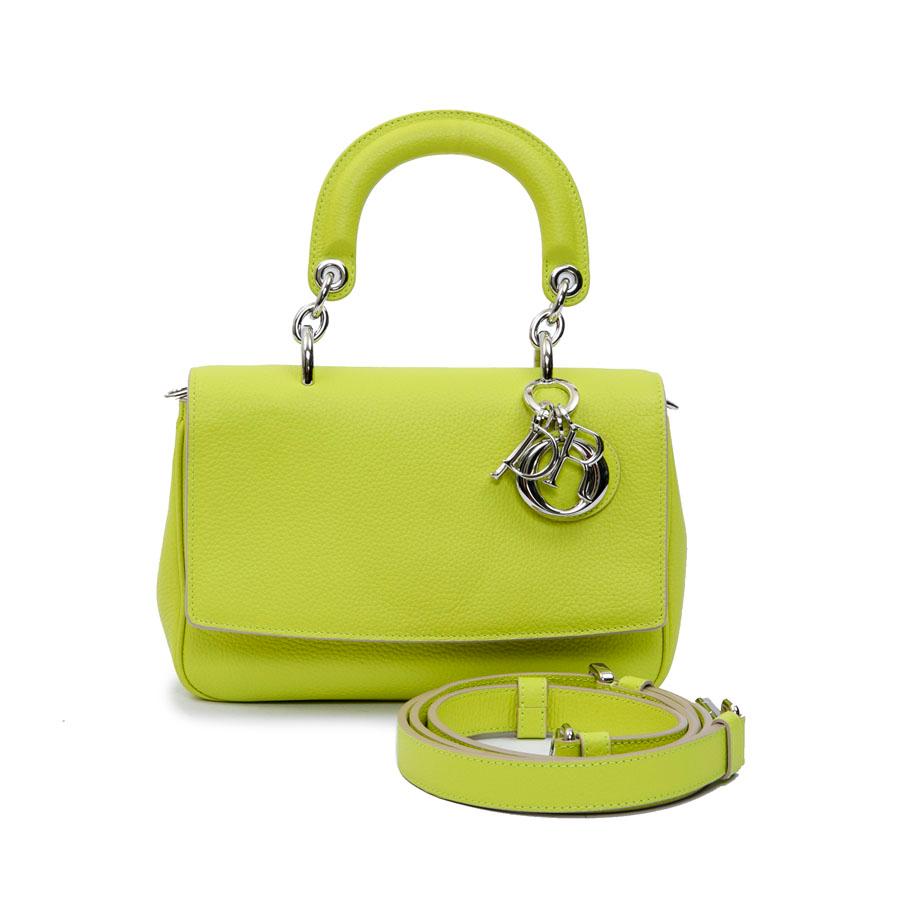 Brown CHRISTIAN DIOR 'Be Dior' Bag in Acid Green Color Taurillon Leather For Sale