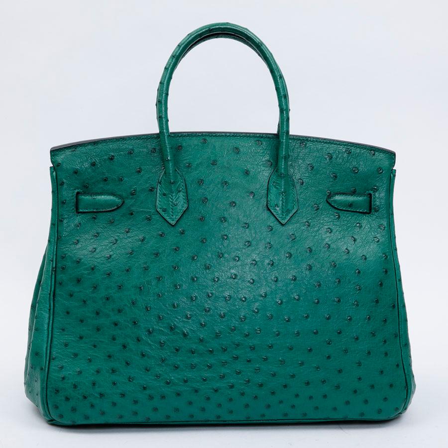 HERMES Birkin 35 Bag in Vertigo Green Ostrich Leather In Excellent Condition In Paris, FR