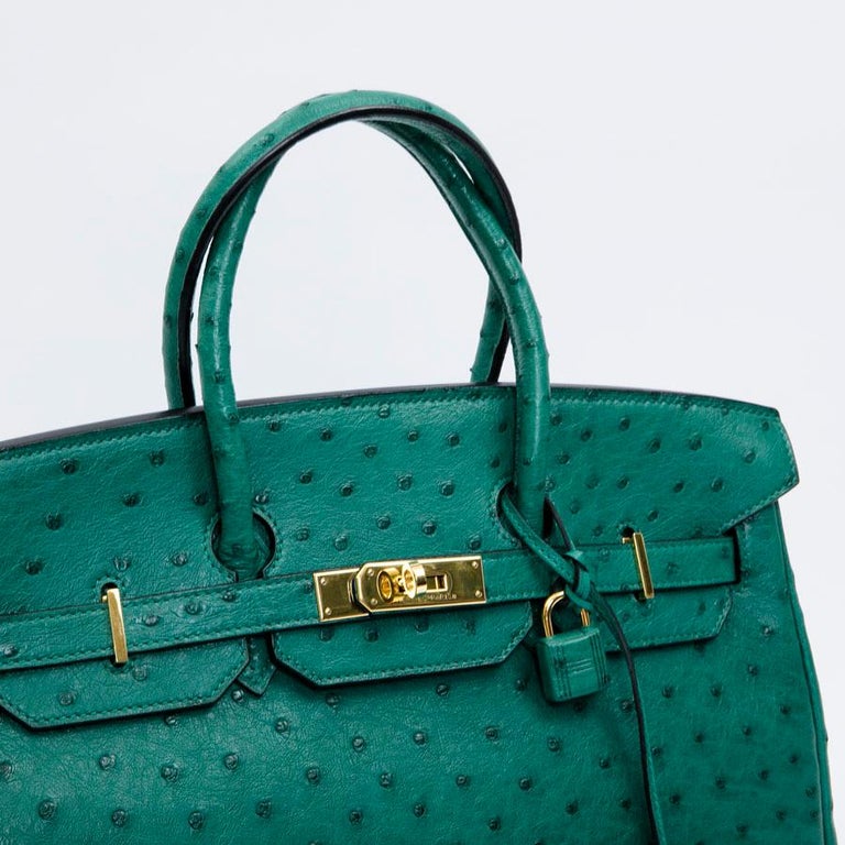 Hermes Birkin Bag Ostrich Leather Gold Hardware In Green
