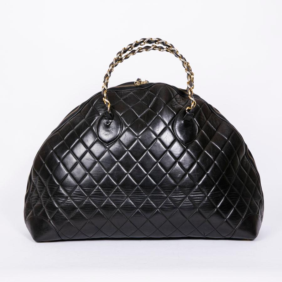 Women's Chanel Vintage Black Quilted Lamb Leather Large Tote Bag 