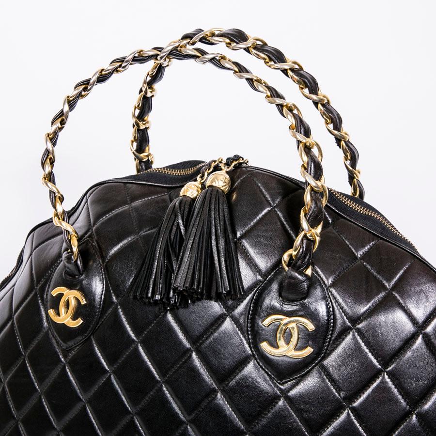 Chanel Vintage Black Quilted Lamb Leather Large Tote Bag  4