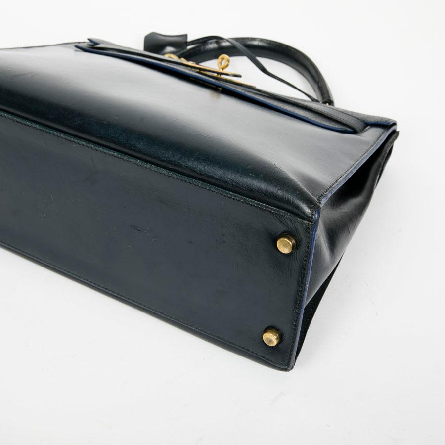 HERMES Kelly 32 Vintage Bag in Navy Blue Box Leather 1