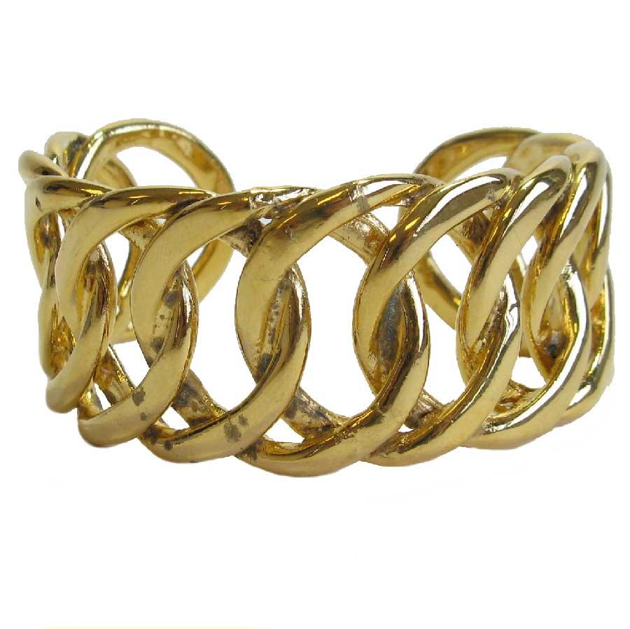 CHANEL Vintage Cuff Bracelet in Golden Metal Braided Chain For Sale