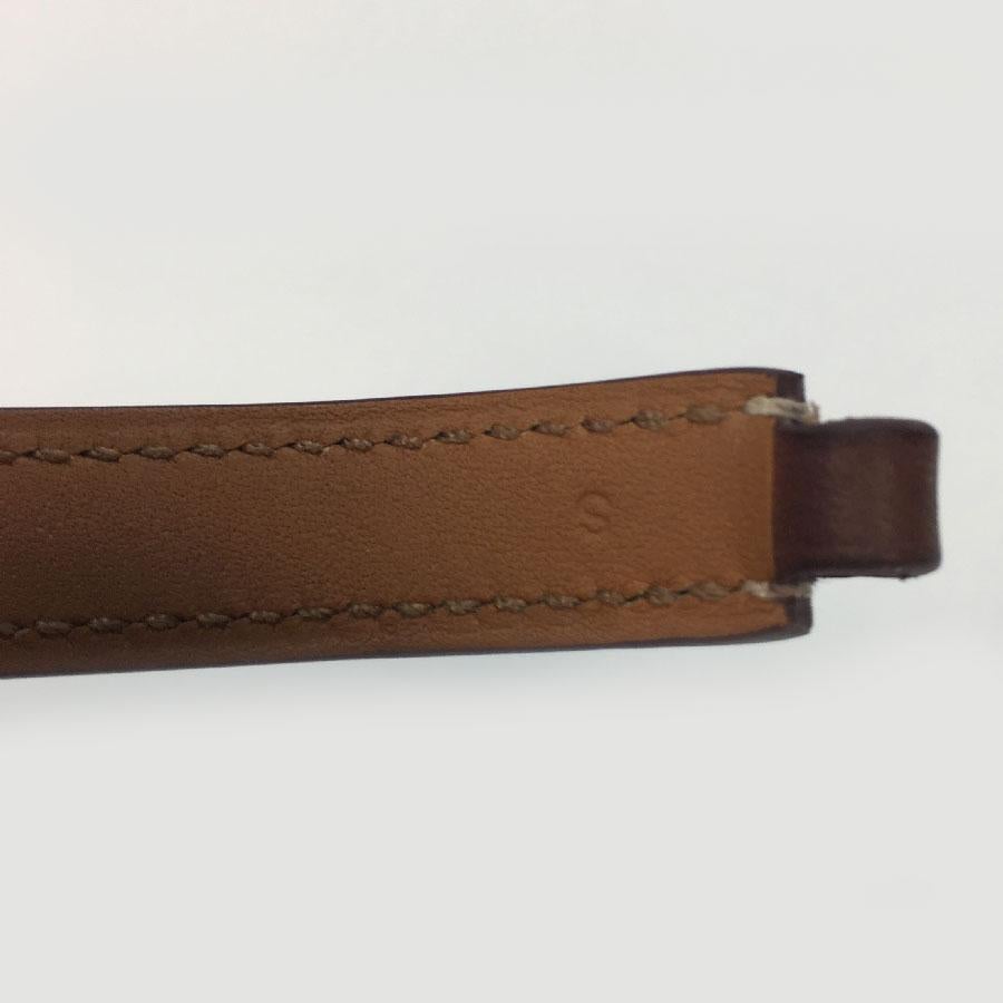 Women's HERMES 'Rivale Double Tour' Bracelet in Brown Swift Leather and Gold Plate Studs
