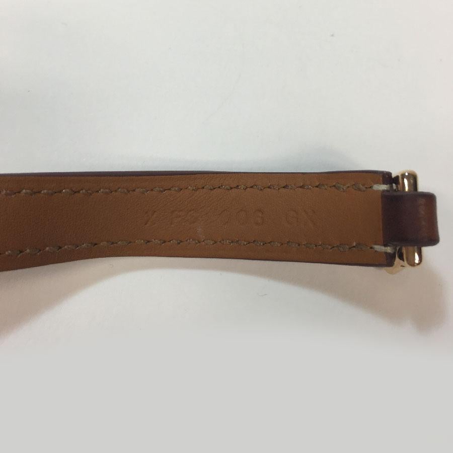 HERMES 'Rivale Double Tour' Bracelet in Brown Swift Leather and Gold Plate Studs In Excellent Condition In Paris, FR