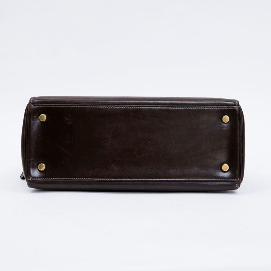 Black HERMES Kelly 28 Vintage Bag in Brown Box Leather