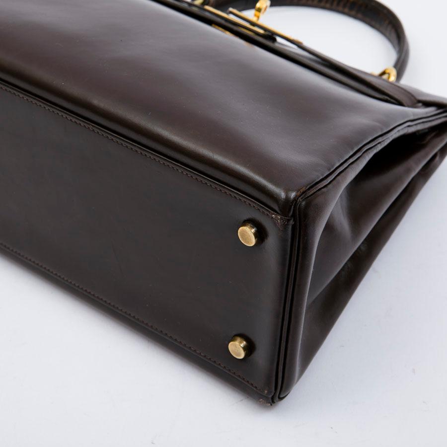 Women's HERMES Kelly 28 Vintage Bag in Brown Box Leather