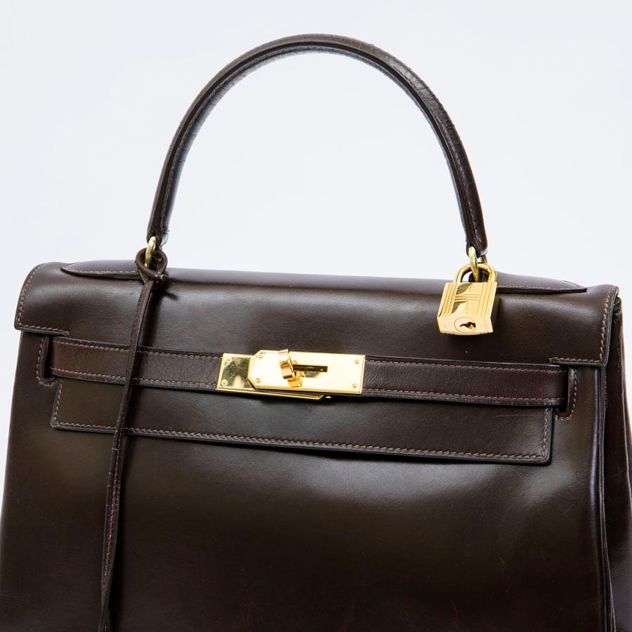 HERMES Kelly 28 Vintage Bag in Brown Box Leather 1