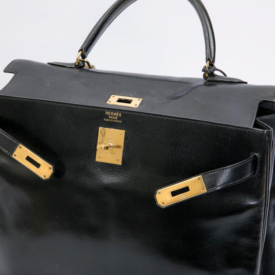 HERMES Vintage Kelly 35 Bag in Black Box Leather 7