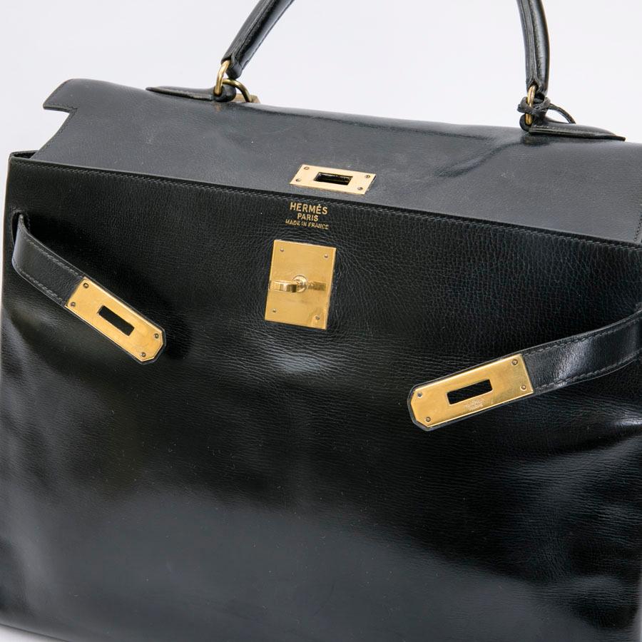 HERMES Vintage Kelly 35 Bag in Black Box Leather 6