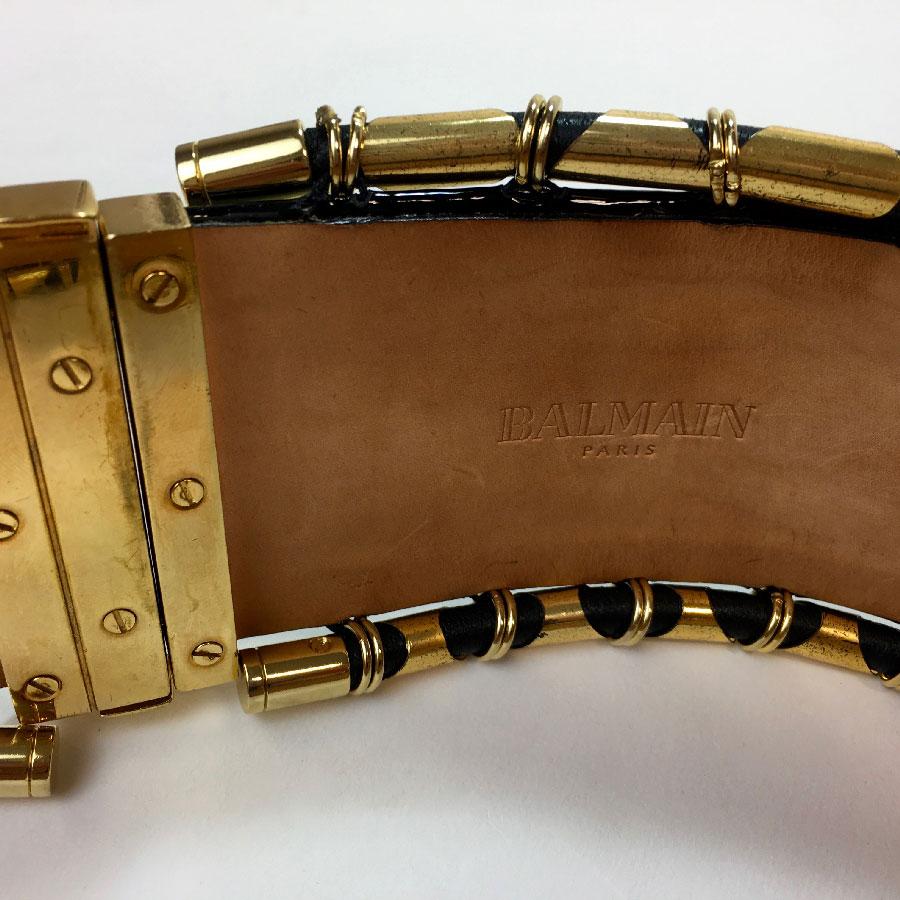 Black BALMAIN High Waist Belt in Khaki Leather and Golden Metal Tubes Size 40