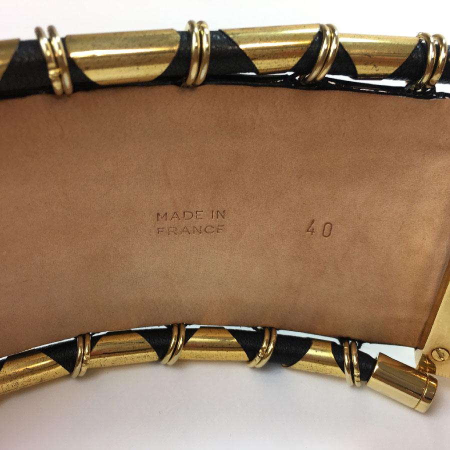 BALMAIN High Waist Belt in Khaki Leather and Golden Metal Tubes Size 40 In Good Condition In Paris, FR