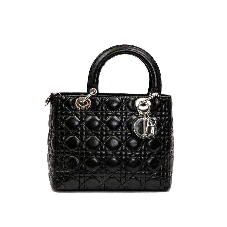CHRISTIAN DIOR 'Lady D' Bag in Black Lambskin Leather