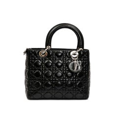 Used CHRISTIAN DIOR 'Lady D' Bag in Black Lambskin Leather