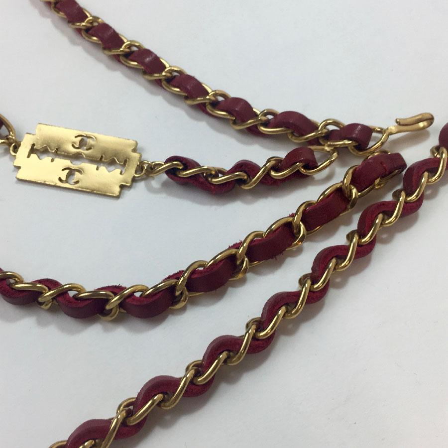 Women's CHANEL Vintage Chain Belt and Razor Blades in Gilt Metal and Red Leather