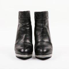 Chanel Low Boots in Black Lamb Leather and Palladium Silver Grille