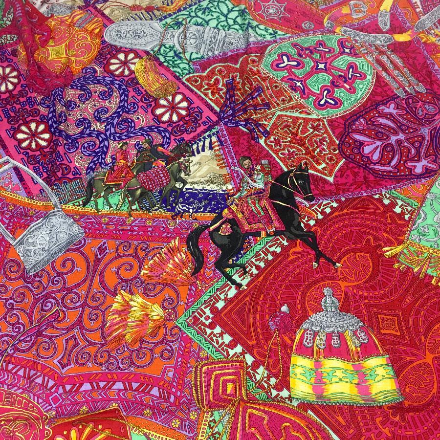 Brown HERMES Shawl 'Les Cavaliers du Caucase' in Cashmere and Silk