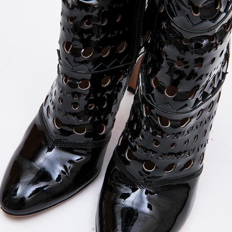 Alaia Black Patent Perforated Leather Boots For Sale at 1stDibs black
