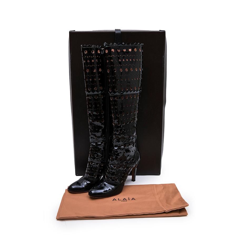 Alaia Black Patent Perforated Leather Boots  4