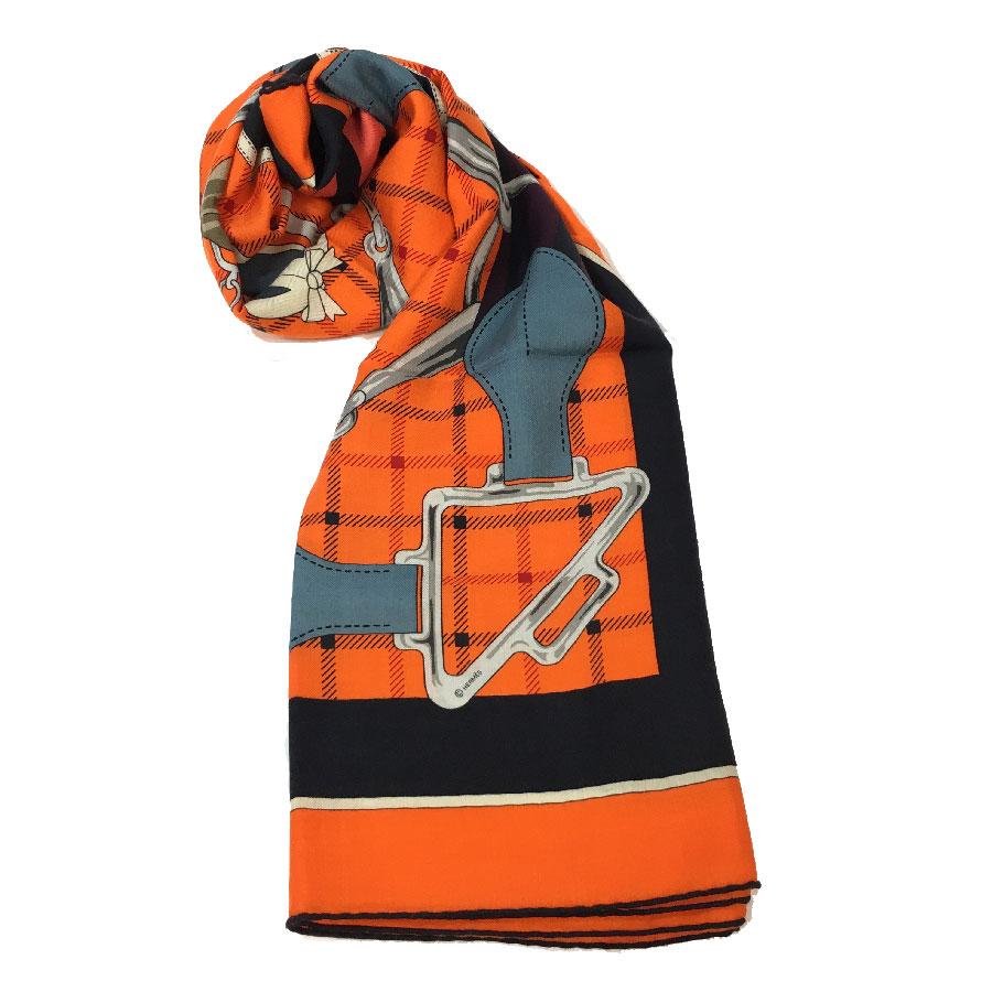 Orange HERMES Shawl 'Tatersale' in Cashmere and Silk