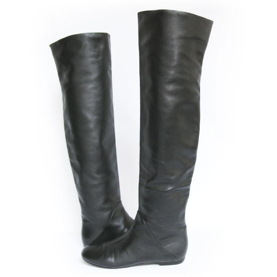 Women's GIUSEPPE ZANOTTI Thigh Boots in Black Leather Size 38.5 FR