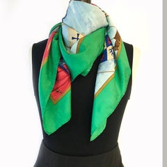 Hermes "Christopher Columbus" Vintage Multicolored Damask Silk Scarf