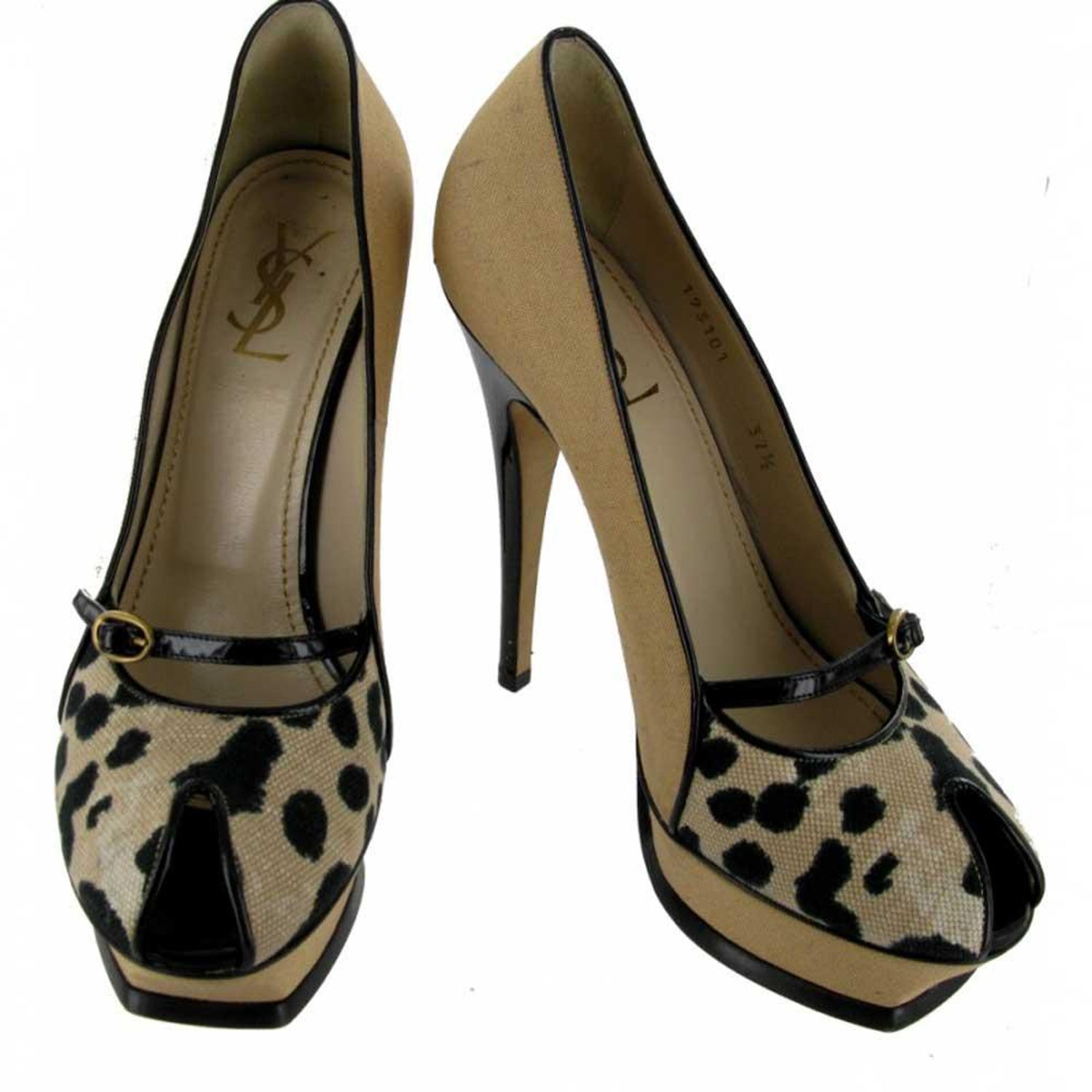 YVES SAINT LAURENT High Heels in Beige Wild Silk and Black Patent Leather  37.5 For Sale at 1stDibs