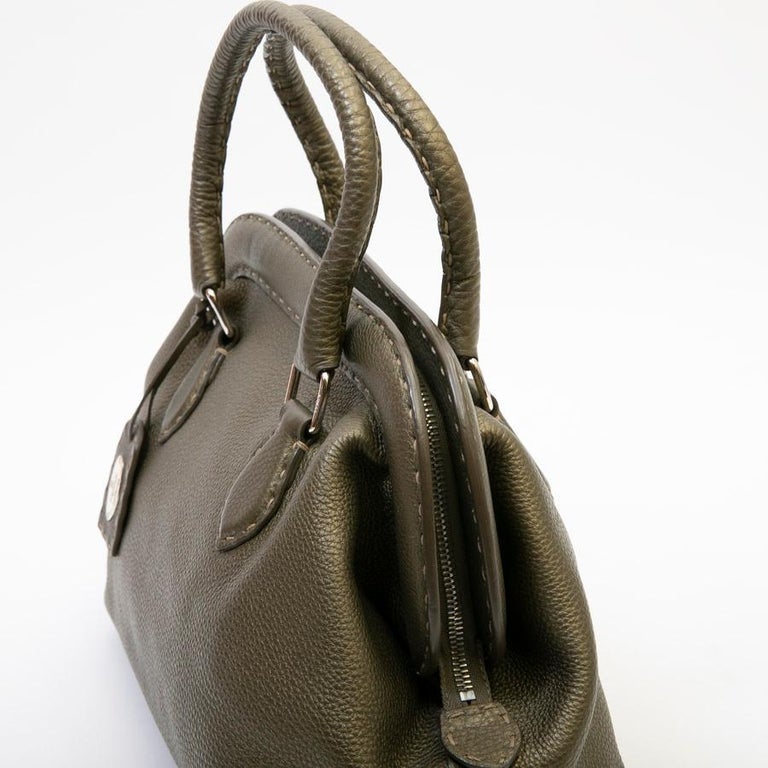 FENDI Bag in Green Khaki Grained Leather For Sale at 1stdibs