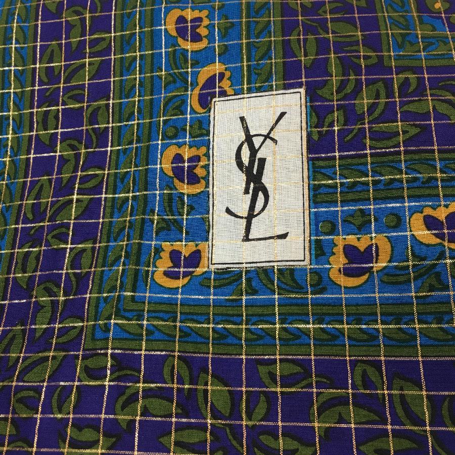 Blue Yves Saint Laurent Cotton Stole with Gold Thread