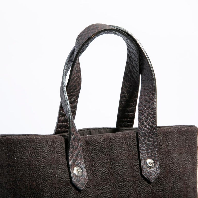 HERMES Vintage Bag in Brown Canvas and Brown Grained Leather For Sale