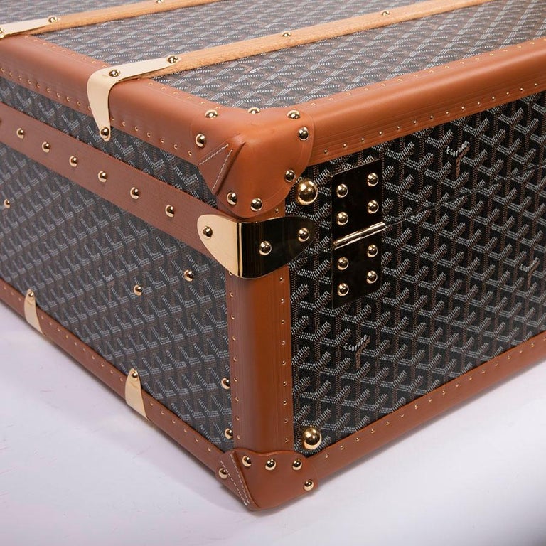 Goyard brown monogram Canvas and Leather Large Travel trunk For Sale at 1stDibs