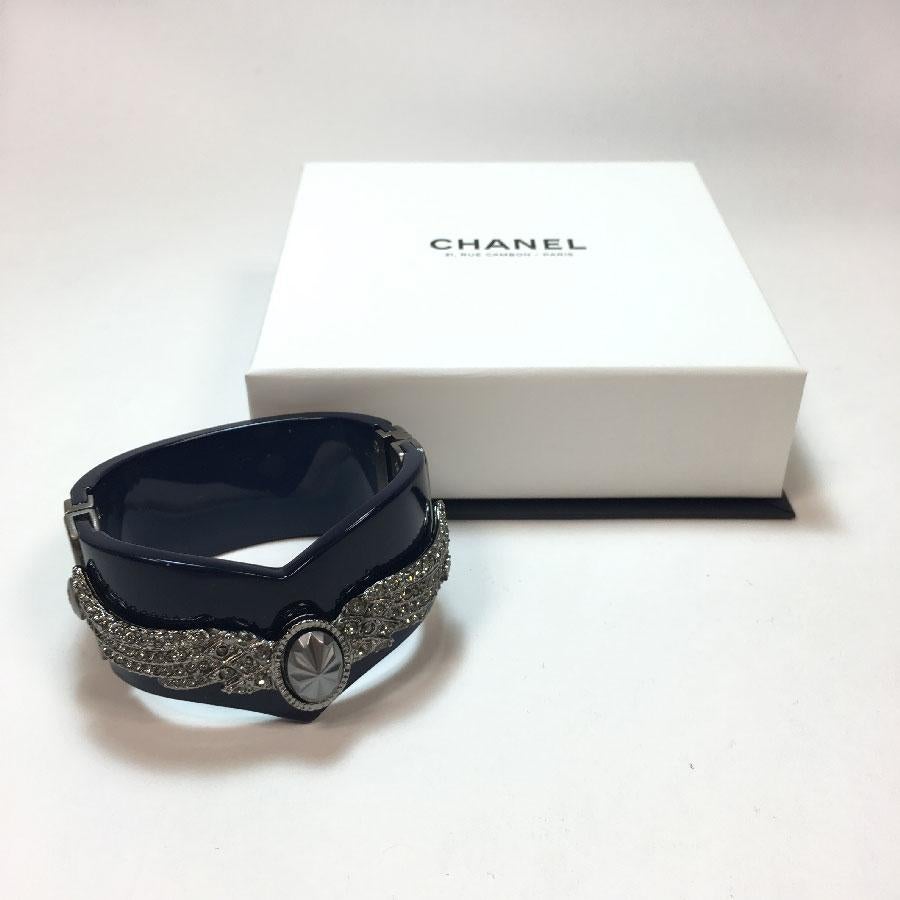 Women's Chanel Blue Resin Cuff Bracelet Wings in Silver Metal and Rhinestones